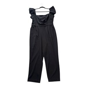 New! Calvin Klein Jumpsuit Black Size 14 Flutter Sleeve Ruched Top